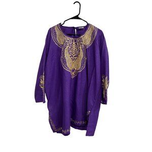 Rainbow Brand Purple Embroidered African Dashiki Dress Skirt Set